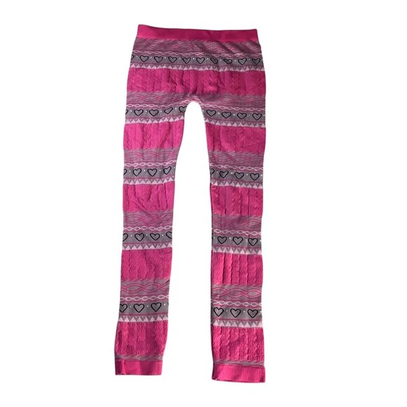 One Step Up Girls Pink & Gray Heart Pattern Leggings One Size (7-16) Nylon Blend - Picture 1 of 11